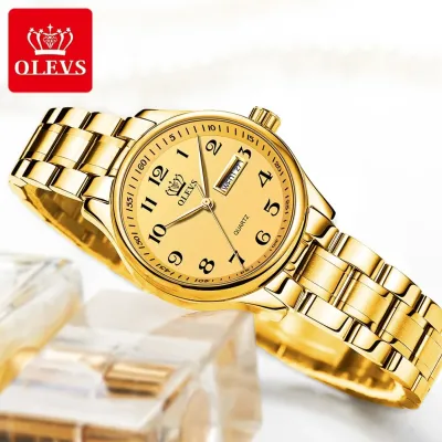 OLEVS 5567 Quartz Casual Watch Gift Alloy Watchband Round-dial Wristwatch Week Display Calendar Luminous